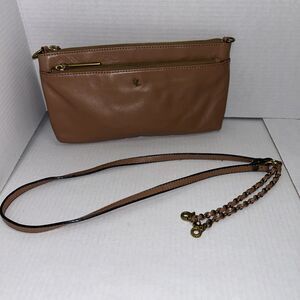 Elliot Lucca Brown Tan Leather Crossbody Bag Purse Zip Top removable Strap